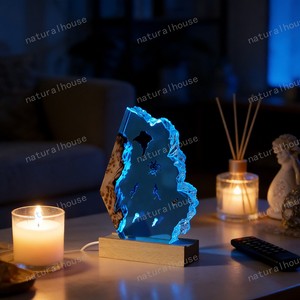 <span class=keywords><strong>Lampe</strong></span> de table artisanale en bois époxy intégré, lumière décorative créative pour intérieur, vente en gros - Product Image 4