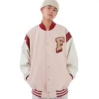 Giacca da uomo OEM in pelle PU oversize unisex rosa college giacca antivento logo personalizzato asciugamano ricamo giacca impermeabile per uomo donna