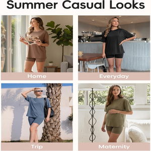 Conjunto de 2 piezas unisex de loungewear con bordado sólido, top oversize con cuello en V y shorts de ciclista, ajuste holgado, ropa de dormir de verano, elástico informal 95% - Product Image 4
