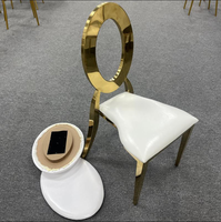 Chaises de mariage de luxe rondes à dossier en O, en acier inoxydable doré, modernes, pour banquets, réceptions, location pour hôtels