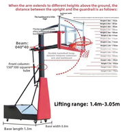 Poteau de basketball en acier robuste, réglable en hauteur, avec panneau en verre trempé, à installer au sol, pour enfants et adultes