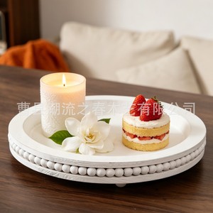 Retro round <b>dinner</b> <b>tray</b>, scented candle <b>tray</b>, wooden bead <b>tray</b>, storage rack, home decor, dessert <b>tray</b> - Product Image 3