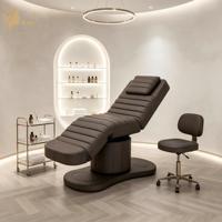 Table de massage électrique à 3 moteurs marron, réglable en hauteur, moderne, pour salon, avec mousse à mémoire de forme, lit esthétique en PU pour spa médical, certifiée CE