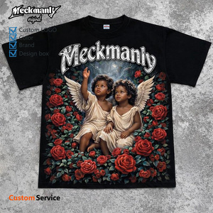T-shirt noir pour homme Meckmanly, manches courtes, col rond, 100% coton tricoté, imprimé ange, écologique, respirant, 300g, coupe classique - Product Image 4