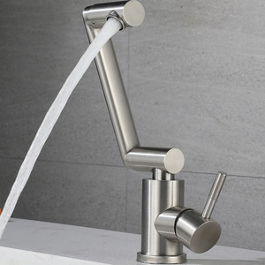 Grifo de lavabo de acero inoxidable, monomando, de diseño moderno, con caño ajustable, para agua fría y caliente. - Product Image 2