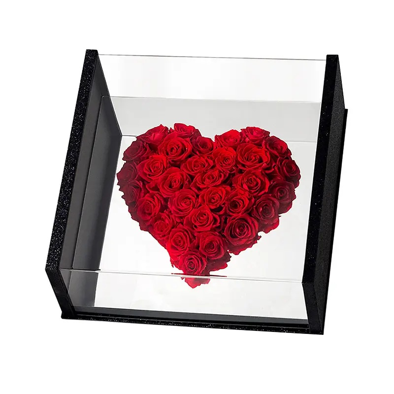 थोक गुलदस्ता उपहार बॉक्स वेलेंटाइन दिवस पारदर्शी सजावट संरक्षित गुलाब एक्रिलिक फूल बॉक्स महिलाओं के लिए
