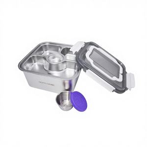 OCPO HOME Recipiente Cuadrado de Acero Inoxidable Ecológico para Ensaladas de 60 oz, Bandeja para Aderezos de 3 Compartimentos, Tazones de Metal Impresos en 3D para Camping - Product Image 1