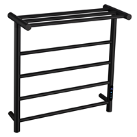 Toallero Eléctrico Inteligente Termostático de Acero Inoxidable 304, Negro Mate, 60x60.5cm, con Almacenamiento, para Baño