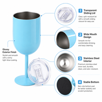 Verre à vin/gobelet isotherme réutilisable en acier inoxydable 304 à double paroi de 12 oz, personnalisé en gros, avec couvercle, pour fêtes et mariages
