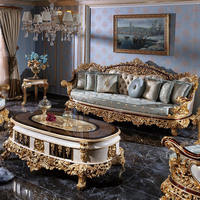 Ensemble canapé traditionnel carré en bois pour la maison avec tissu sculpté meubles de salon français de luxe en feuille d'or de style européen