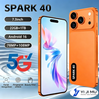 Smartphone 5G SPARK 40 Android 16, 22 Go + 1 To, Dernière Version 2026, Écran Perforé 7,3 Pouces avec Reconnaissance Scénique IA, Durable et Fiable, GSM