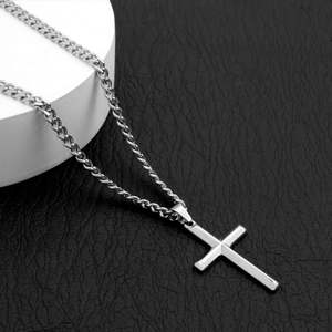 Collier pendentif croix minimaliste religieux en acier inoxydable massif, anti-ternissement, personnalisé, vente en gros, pour hommes et femmes - Product Image 5
