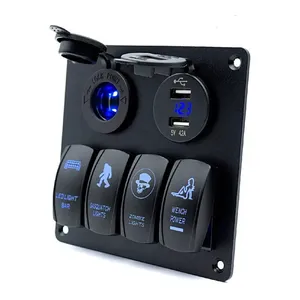 4 Gang Laser Rocker Switch Panel Led Light Bar Control Box Marine Rocker Switch Dual USB 4.2A Outlet 12-24v