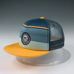 Topi Pinggiran Datar Tambalan Kulit Bordir 3D Kustom Busa 5 Panel Populer Mode