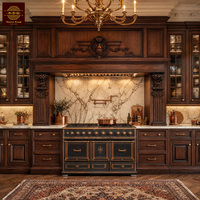 Set Lengkap Lemari Dapur Kayu Solid Kenari Kustom Bergaya Manor Prancis Klasik, Kabinet Desain Mewah Kelas Atas untuk Vila