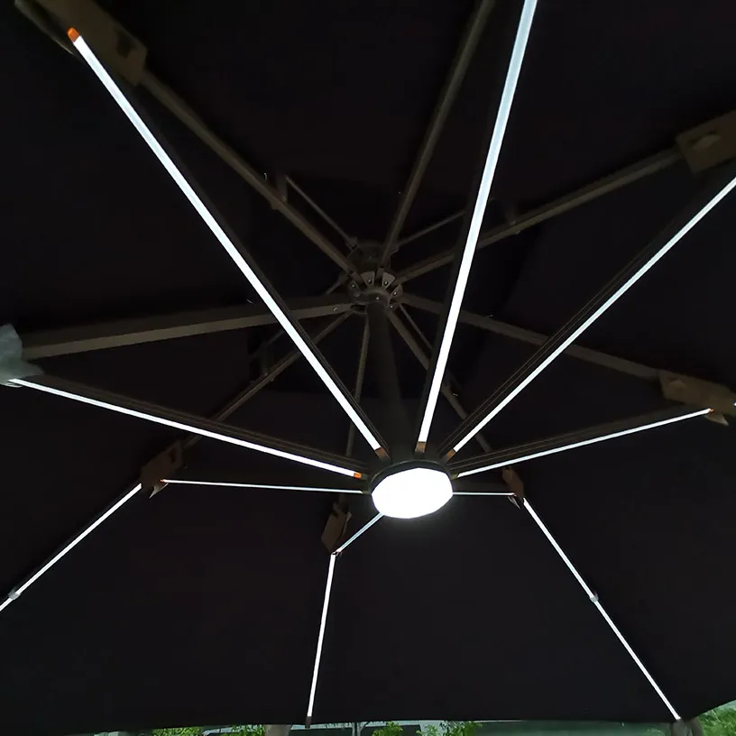 Роскошный пляжный зонт на солнечной батарее с алюминиевой рамой и светодиодной подсветкой на 360 градусов
