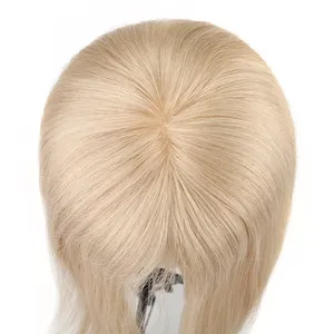 Của phụ nữ chất lượng cao 5x5 Mono Remy Trung Quốc tóc Topper thẳng cái nhìn tự nhiên PU ren cơ sở đóng cửa 4 Clip lụa cơ sở mật độ 100% - Product Image 3