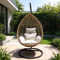Fauteuil suspendu moderne en forme de goutte d'eau pour patio, chaise œuf d'extérieur avec coussin, siège balançoire en rotin PE pour salon et chambre
