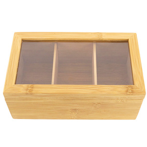 Cajas de té minimalistas modernas al por mayor de fábrica, cajas de almacenamiento de té con compartimentos de bambú, cajas de té con tapa transparente de acrílico, y - Product Image 5
