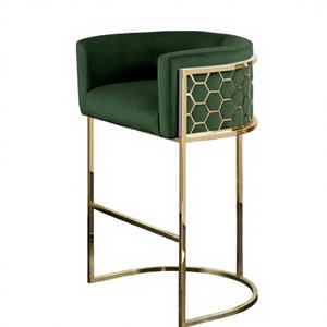 Tabouret de bar industriel moderne nordique en acier inoxydable avec dossier en nid d'abeille et tissu velours, mobilier commercial, chaise de bar - Product Image 3