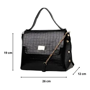 Bolso Tote Negro de Piel de Cocodrilo para Mujer, Marca Fana Jacoba, Gran Capacidad, Cierre de Solapa, Correa de Cadena, Estilo Casual de Lujo - Product Image 4