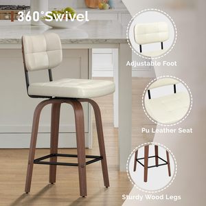 <span class=keywords><strong>Taburete</strong></span> Giratorio con Asiento de Cuero Sintético, <span class=keywords><strong>Taburete</strong></span> Alto con Respaldo Curvo de Madera, Apto <span class=keywords><strong>para</strong></span> Isla de Cocina o <span class=keywords><strong>Encimera</strong></span> - Product Image 4