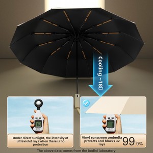 12-Rib Fiberglass <b>Frame</b> Umbrella – Fully Automatic Open/Close, Black Coated UV Protection, Rain & Sun Umbrella – Strong, Lightwe - Product Image 3