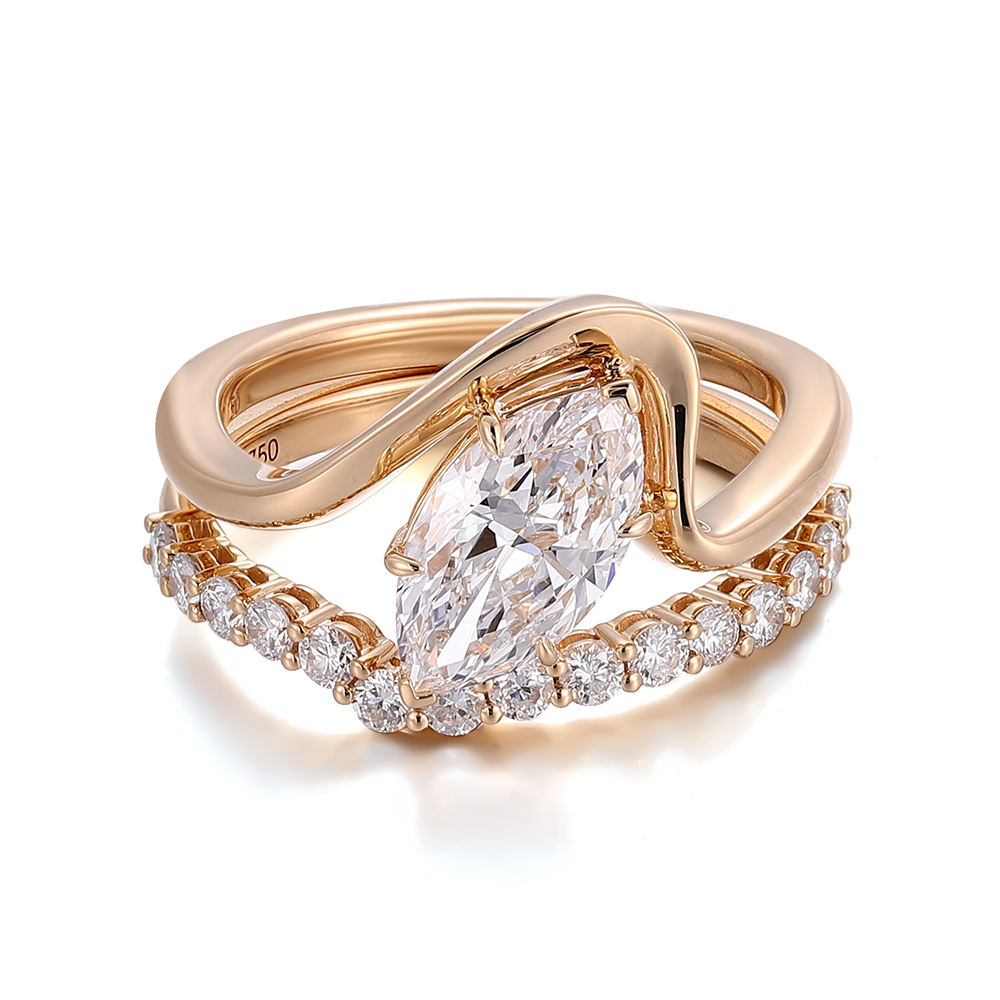 Bague en or jaune 14 carats avec diamant de laboratoire