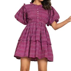 Vestidos Mini de Mujer, Estilo Skater, Cortos, con Estampado Geométrico Morado Teaberry, Casuales, Elegantes y a la Moda, de Primavera/Verano, Personalizados y de Alta Calidad - Product Image 3