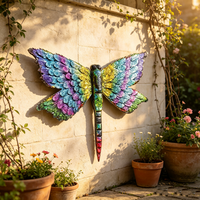 Sculpture murale 3D moderne peinte à la main, libellule colorée pour jardin, ornement mural pour patio, clôture extérieure