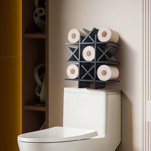 टिक टैक टो टॉयलेट पेपर धारक लकड़ी के एक्स के साथ खड़ा, फार्महाउस देहाती दीवार पर घुड़सवार शौचालय कागजात भंडारण आयोजक शेल्फ के साथ भंडारण आयोजक - Product Image 4