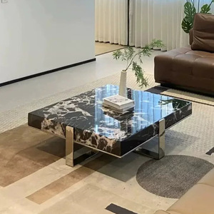 Bulgari Black Marble Square <b>Coffee</b> <b>Table</b> Stainless Steel <b>Legs</b> Living Room Modern Design - Product Image 1