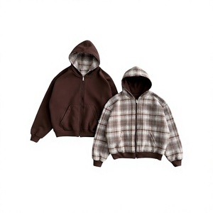 Sudadera con Capucha Personalizada Estilo Vintage Lavado, de Algodón Grueso con Forro a Cuadros, Reversible, Estilo Urbano, OEM ODM Marca Privada - Product Image 2