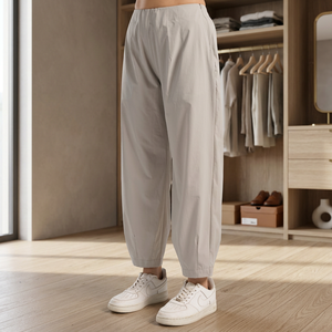 Pantalones Harem para Mujer, Transpirables, de Corte Regular, con Efecto Arrugado, Estilo Informal, de Poliéster y Elastano - Product Image 2