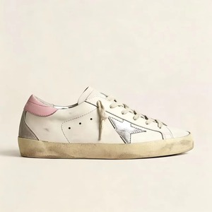 Designer Inspired Vintage Star Lace-Up Sneakers Comfort Worn-Out Style Genuine Leather Casual Jogging <b>Shoes</b> Glitter Heel Rubber - Product Image 5