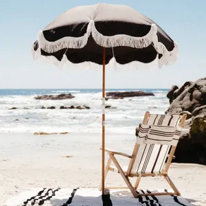 אשור מוט עם פונקצית הטיה חוף מטרייה עם גדילים פרימיום חוף ציצית מטרייה