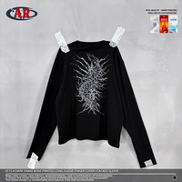 T-shirt à manches longues imprimé os de serpent, motif totem foncé, tricot côtelé, poignets à trous pour pouces, coupe ajustée, coton élasthanne, noir, tee-shirt graphique