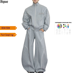 Conjunto de 2 Piezas Minimalista Personalizado <span class=keywords><strong>para</strong></span> <span class=keywords><strong>Hombre</strong></span>, Ropa Deportiva, Sudadera <span class=keywords><strong>con</strong></span> Cremallera y Costuras Anatómicas Curvadas, Pantalones Holgados, Traje Deportivo Extra Grande - Product Image 1