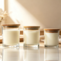 Conteneur à bougie transparent à paroi épaisse, écologique, imprimé avec un logo personnalisé, bouteille en verre vide avec couvercle en bois pour bricolage