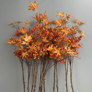 Feuille d'érable artificielle d'automne, branche de baies, décoration de jardin, décoration douce pour mariage et maison, plantes artificielles, fleurs en plastique, plante artificielle - Product Image 5