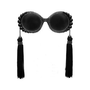 Lunettes de soleil Vintage pour femmes, en forme ronde, amusantes, avec chaîne et pompon, personnalisées, nouvelle collection, - Product Image 1