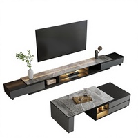 Meuble TV et table basse combinés, style italien moderne, luxe léger, en dalle de quartz extensible, pour salon