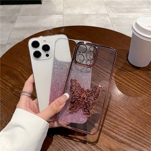 เคสโทรศัพท์เคลือบเงาแบบ 3 มิติ ลายผีเสื้อ ประดับกลิตเตอร์ สำหรับ iPhone15 14 13 12 11 16 Pro Max Plus - Product Image 4