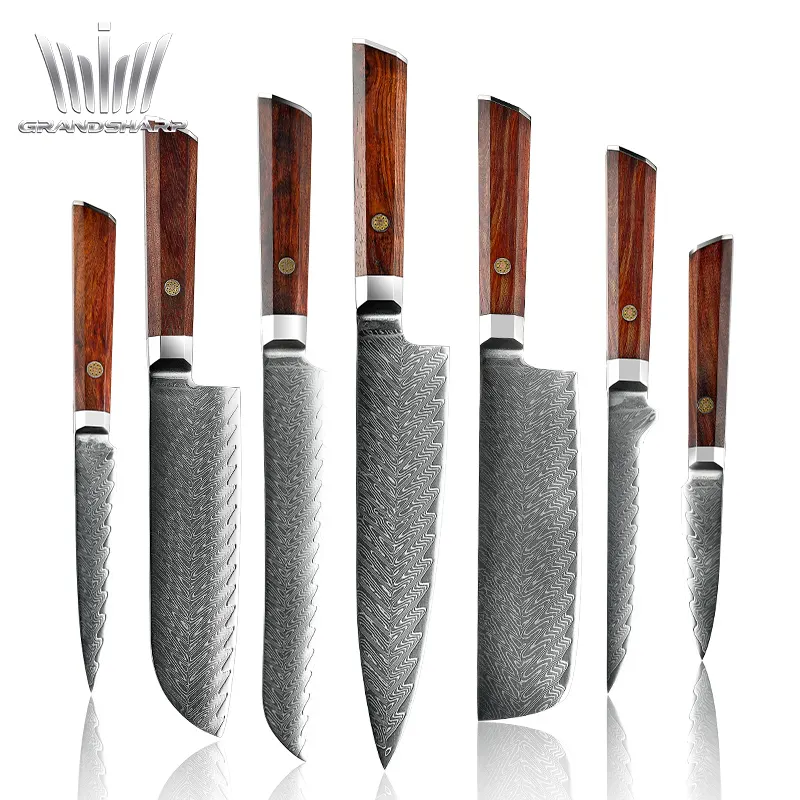 Grandsharp toptan AUS10 japon şam mutfak bıçağı seti şef yardımcı mutfak bıçakları et kesici pişirme araçları yeni