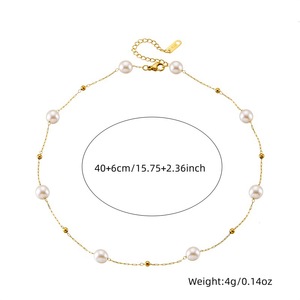 Geometric Pearl Gold Plated Chain Necklace And <b>Bracelet</b> <b>Set</b> For Women Stainless Steel Jewelry Gift <b>Set</b> - Product Image 5