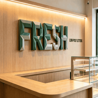 Lettres murales 3D en aluminium à faible polyvalence géométrique, personnalisées et facettées, enseigne métallique non éclairée pour boutique, logo mural intérieur pour marque