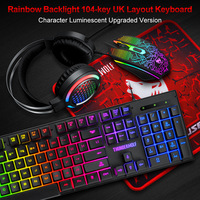 Combo clavier et souris mécaniques pour jeux avec rétroéclairage RVB coloré, interface USB, 104 touches, design étanche