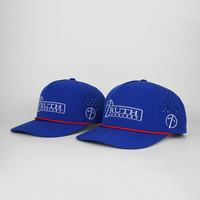 Gorra Deportiva Azul Impermeable con Orificios Cortados a Láser, Logotipo Bordado Personalizado, Parche de Goma, Gorra de Poliéster con Cuerda para Hombre