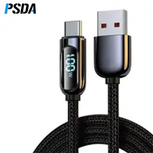 PSDALED 디스플레이 USB 타입 C 케이블 Xiaomi 10 화웨이 삼성 5A 고속 충전 충전기 USBC USB-C 데이터 케이블 Type-C 와이어 코어