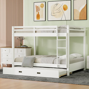 Children's Bunk <b>Bed</b> <b>With</b> Drawer <b>White</b> Solid Wood <b>Frame</b> Three Tier <b>Storage</b> Bedroom Furniture - Product Image 2
